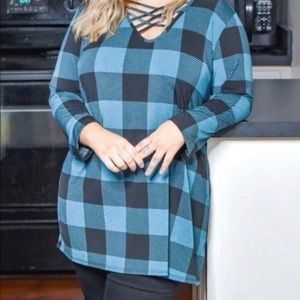 Blue plaid tunic top 2X NEW